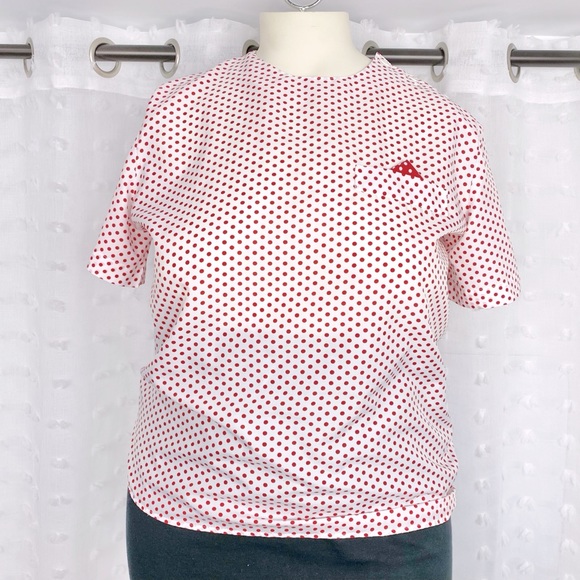 Vintage Tops - Vintage 80s white & red polka dot top L/XL